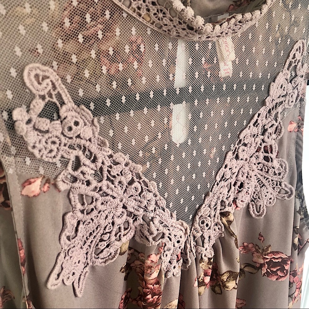 lavender dress tank w/ floral, lace & mesh details